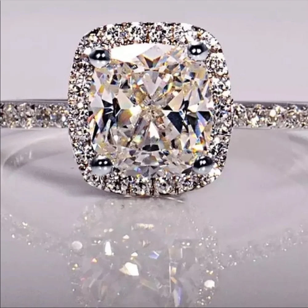 New 925 Silver Diamond Princess Cut Wedding Ring